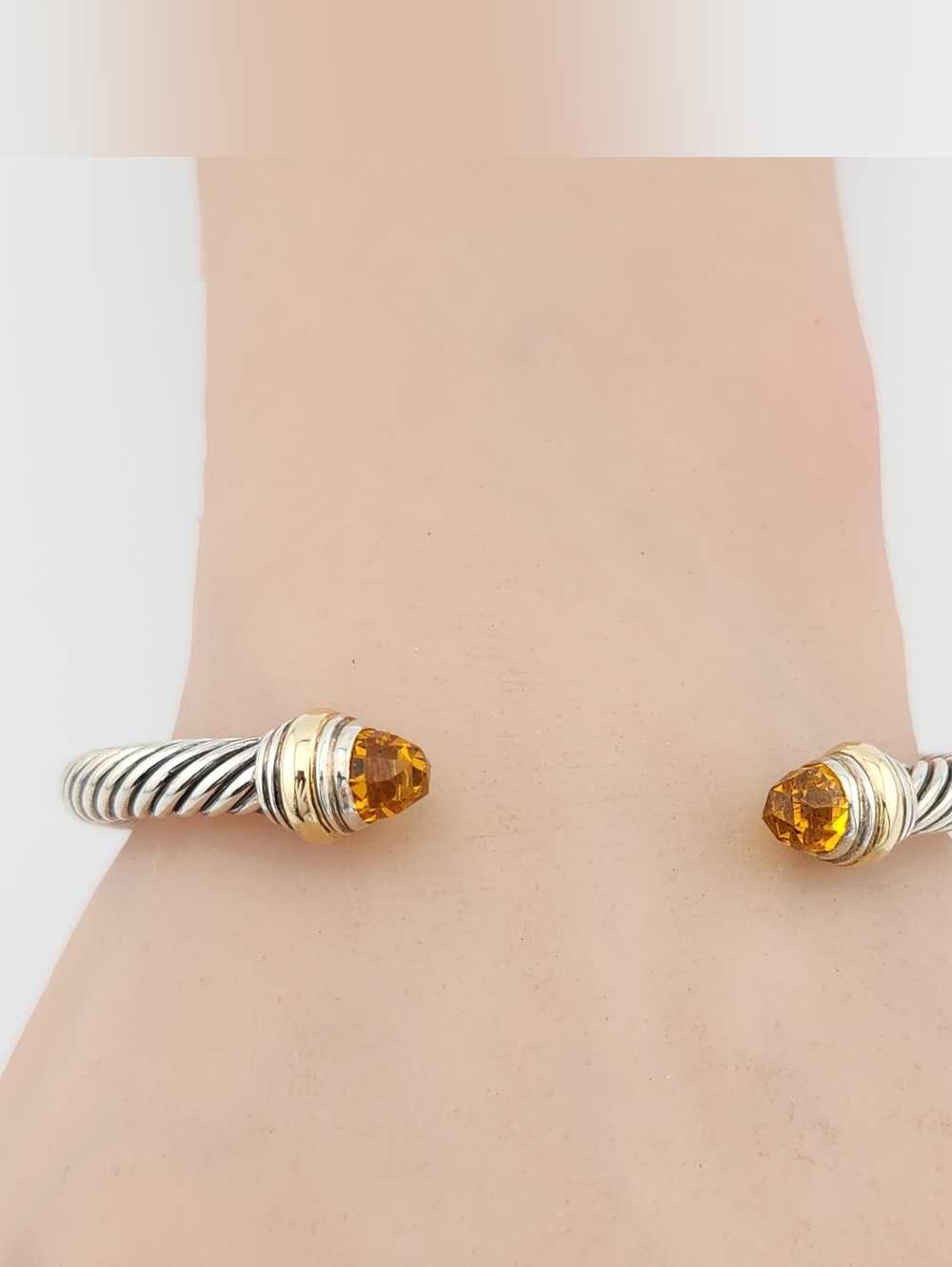 David Yurman 5mm Sterling Silver Cable  Bracelet With Citrine & 14k Gold
